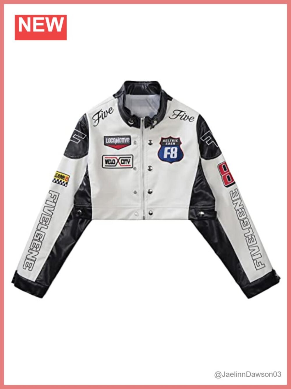 Cropped Faux Leather Moto Biker Jacket Women PU Slim Fit Zip Racing Streetwear